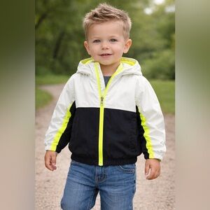 Nike Boys Windbreaker Fleece Lined White & Black Jacket - Size 2T